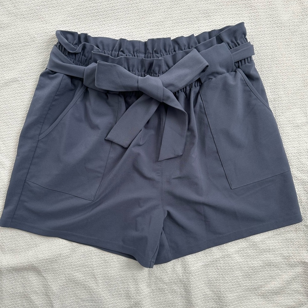 Women’s Grace Karin Paperbag Elastic Waist Shorts – Blue – Size 2XL